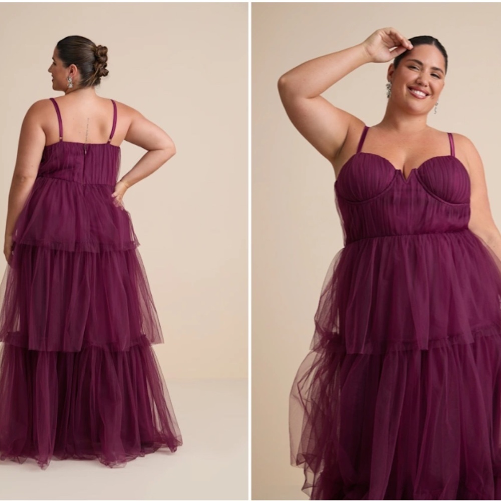 LULU's Prom Wedding Boho Sexy Flowy Elegant Tiered Ruffles Tulle Chic Dress - Picture 3 of 8
